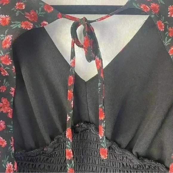 Indulge Women's Floral Smocked V Neck Bell Sleeve Fairy Goth Maxi Dress Sz Large - Picture 12 of 13